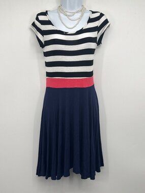 Eloges Nautical Stripe Colorblock Fit Flare Midi Dress Navy Pink No Sz Tag